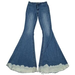 Y2K Rock & Roll Denim Bargain Button Bell Flare Jeans Dip Dye 29x36 Boho Whimsy